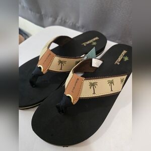 Margaritaville Black and Tan Palm Flip Flops